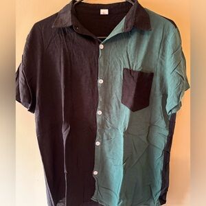 Medium. Men’s green and black button down shirt